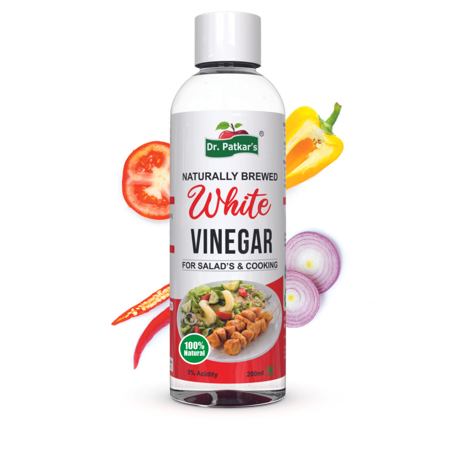 Dr. Patkras 100% Natural Brewed White Vinegar for Salad Cooking | Cleaning Purpose | Flavoursome & Nutritious 200 ml