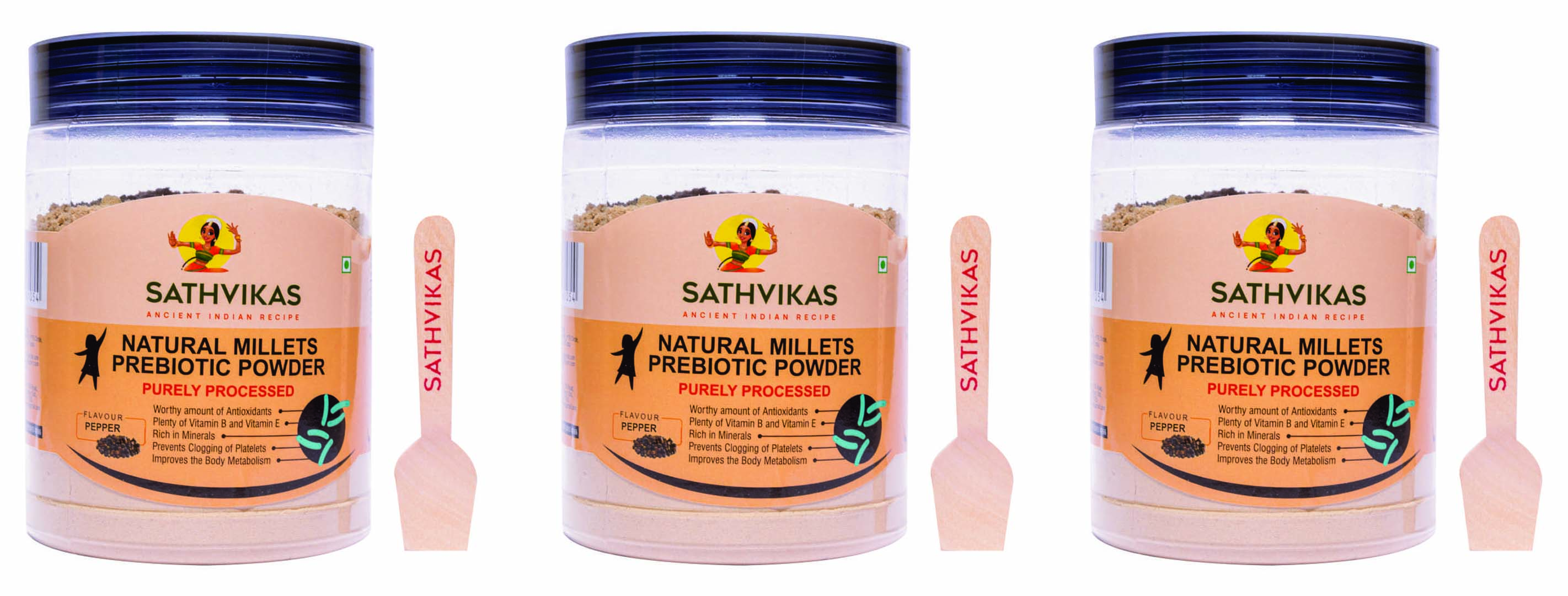 Sathvikas Natural Millets Prebiotic Powder (Pepper Flavour) 500 Grams Pack Of 3.