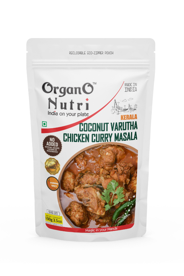 OrganoNutri chicken varutharacha coconut masala Curry Gravy Mix | 100g | Reclosable Eco-Zipper Pouch