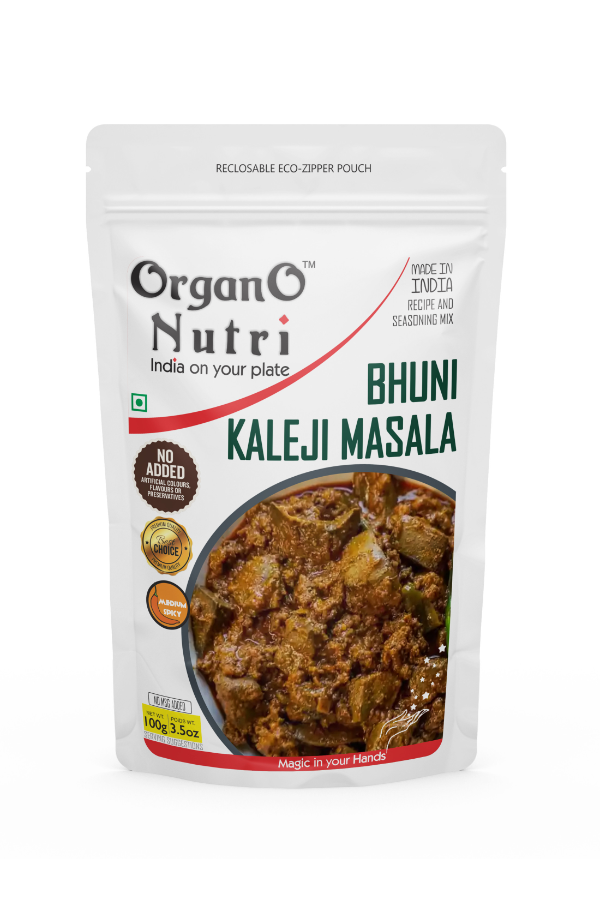 OrganoNutri Bhuni Kaleji Masala | 100g | Reclosable Eco-Zipper Pouch