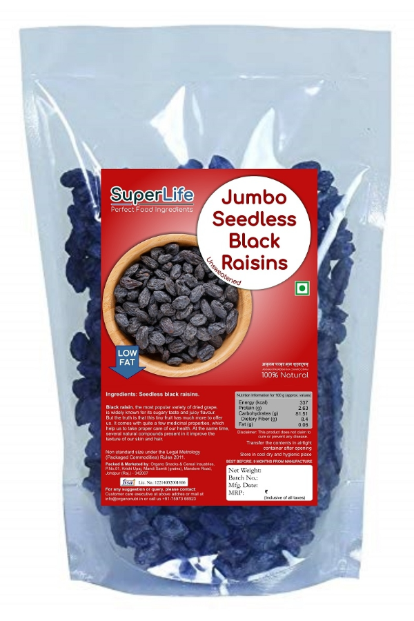 OrganoNutri Superlife Fresh Jumbo Black Seedless Raisins | Kali Kishmish | Kismis | Dry Grapes | (5kg)