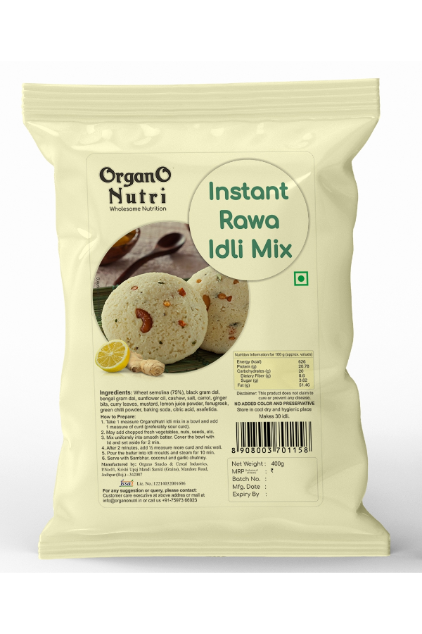 OrganoNutri Instant Rawa Idli Mix, 400g