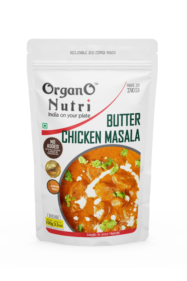 OrganoNutri Butter Chicken Masala | 100g | reclosable Eco-Zipper Pouch