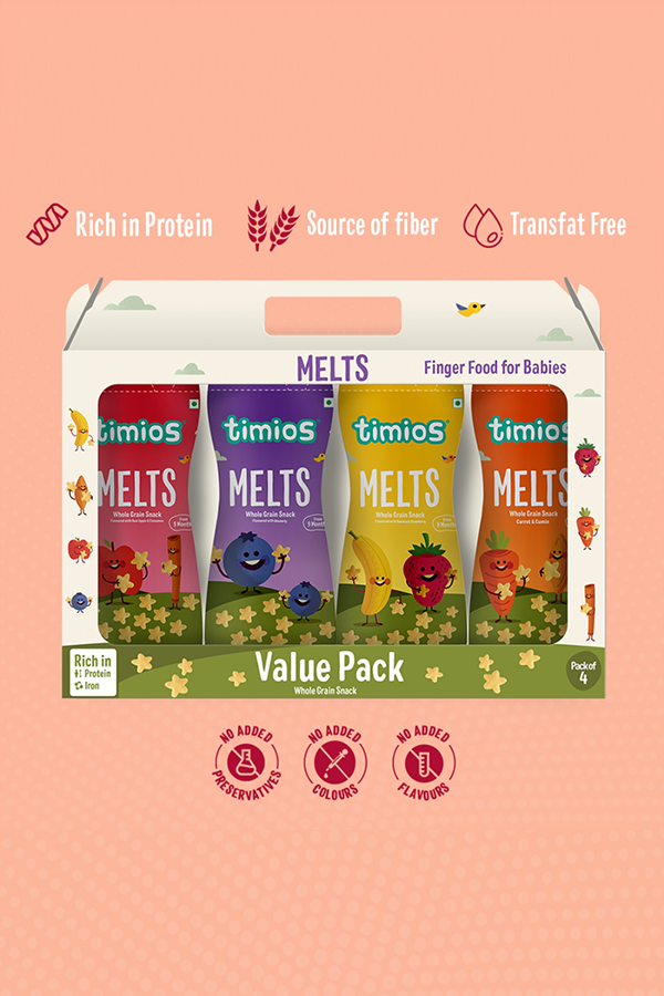 Melts Mix Value Pack| Apple & Cinnamon , Carrot & Cumin , Banana & Strawberry and Blueberry F