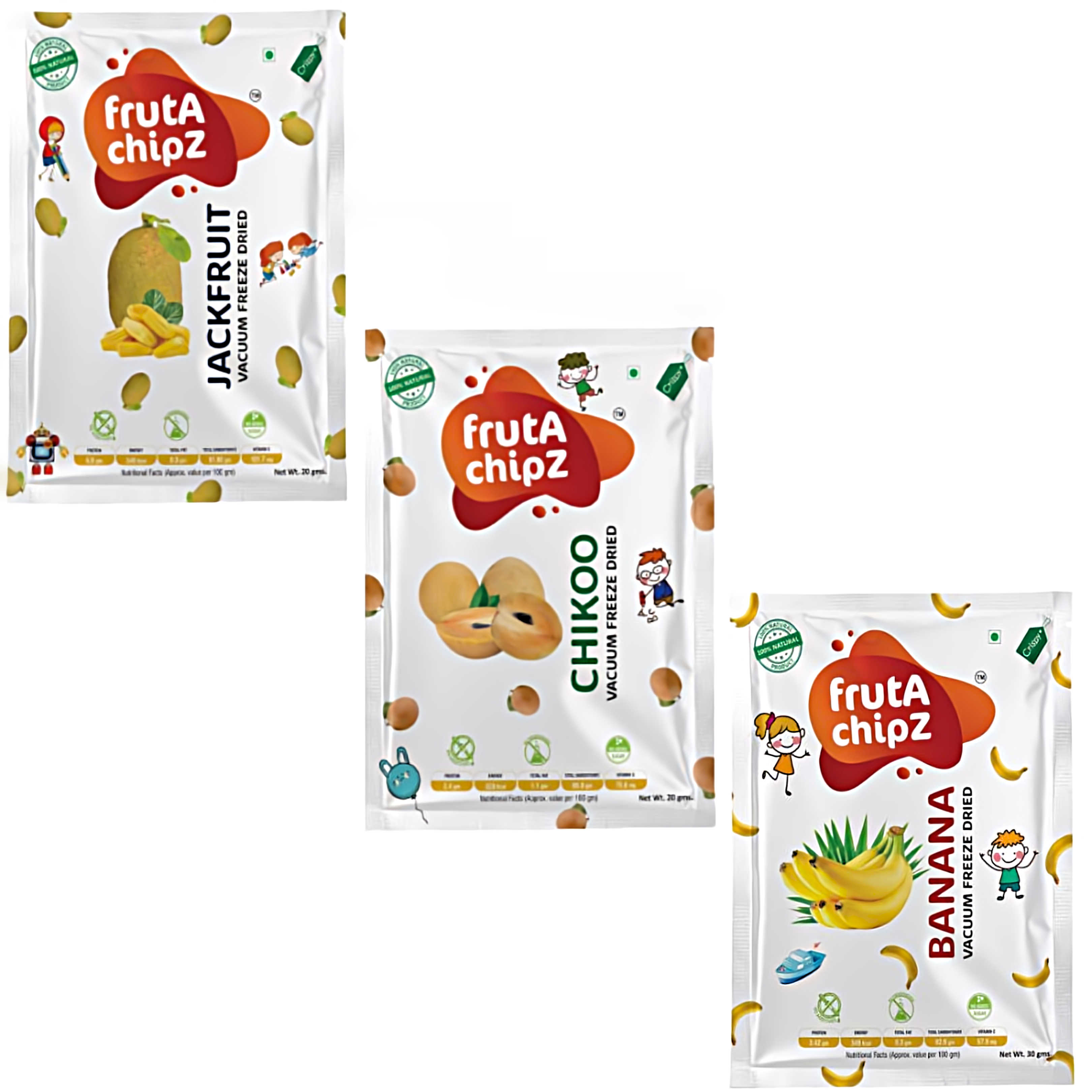 frutA chipZ Freeze Dried Banana 30 Gms/Chikoo 20 Gms/Jackfruit 20 Gms | 100% Natural | Healthy Fruit Chips| Ready to Eat | Crunchy |