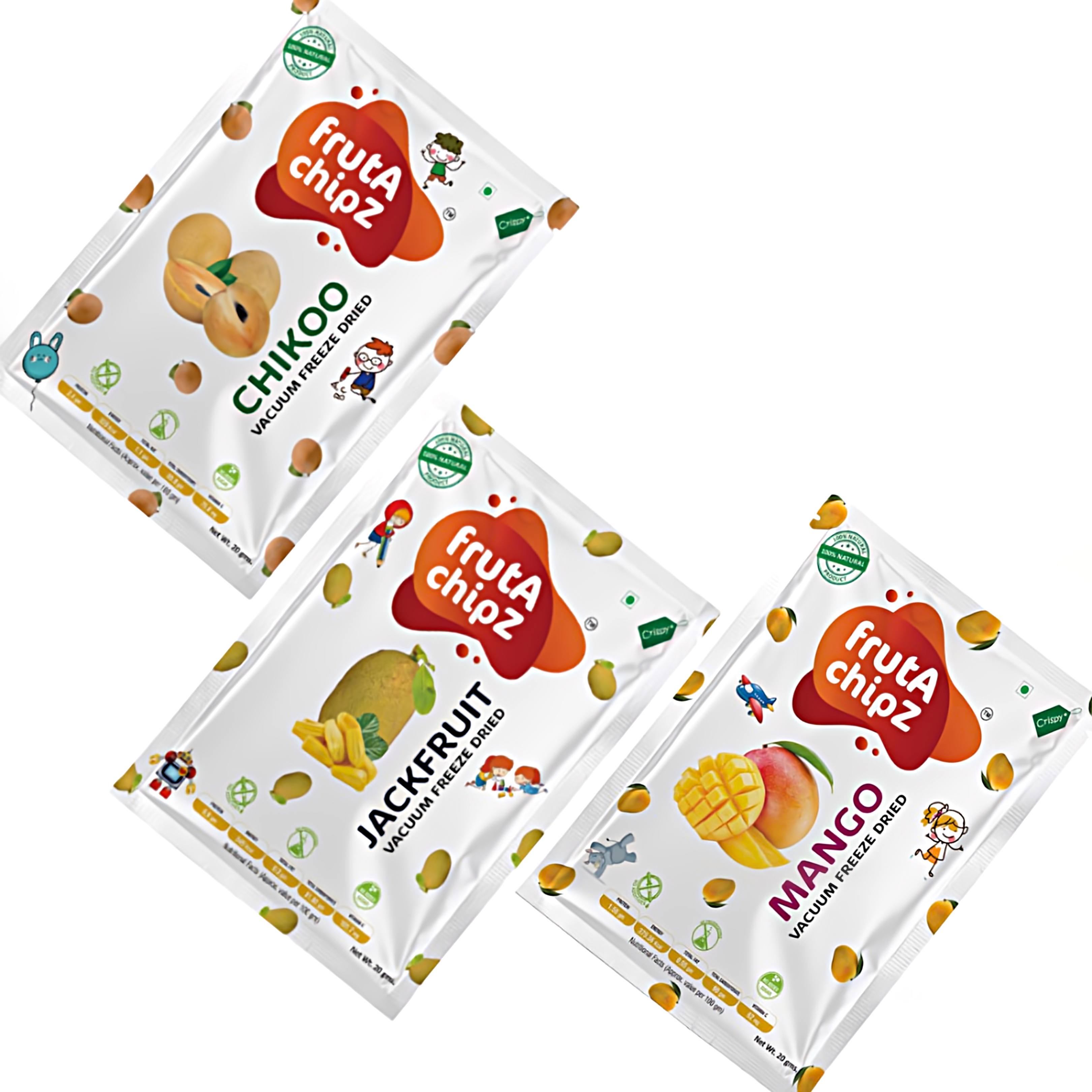 frutA chipZ Freeze Dried Fruit Mango 20 Gms/ JackFruit 20 Gms/ Chikoo 20 Gms  | 100% Natural | Healthy Fruit Chips| Ready to EAT | Crunchy |