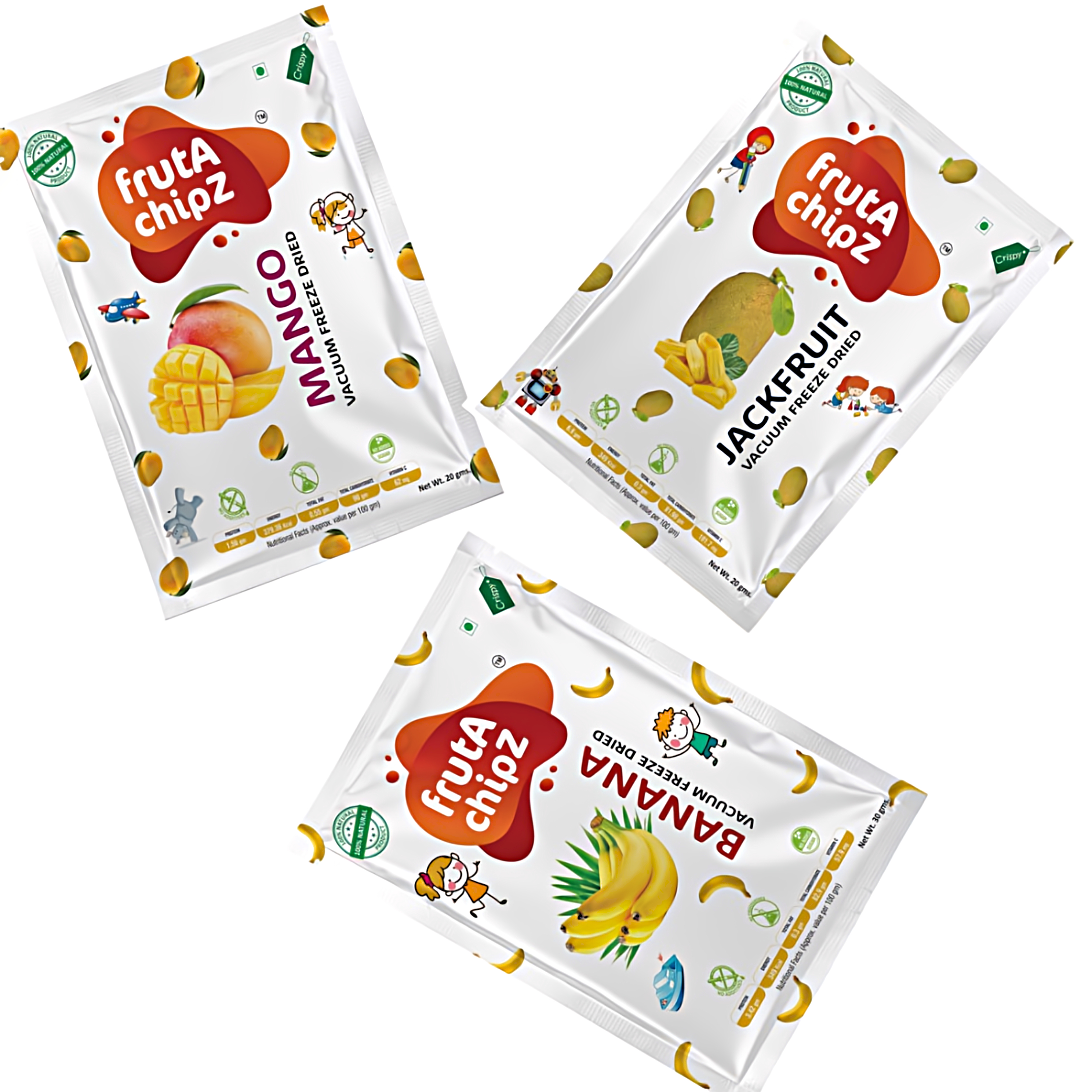frutA chipZ Freeze Dried Fruit Mango 20 Gms/ Banana 30 Gms/ JackFruit 20 Gms | 100% Natural | Healthy Fruit Chips | Ready to Eat | Crunchy |