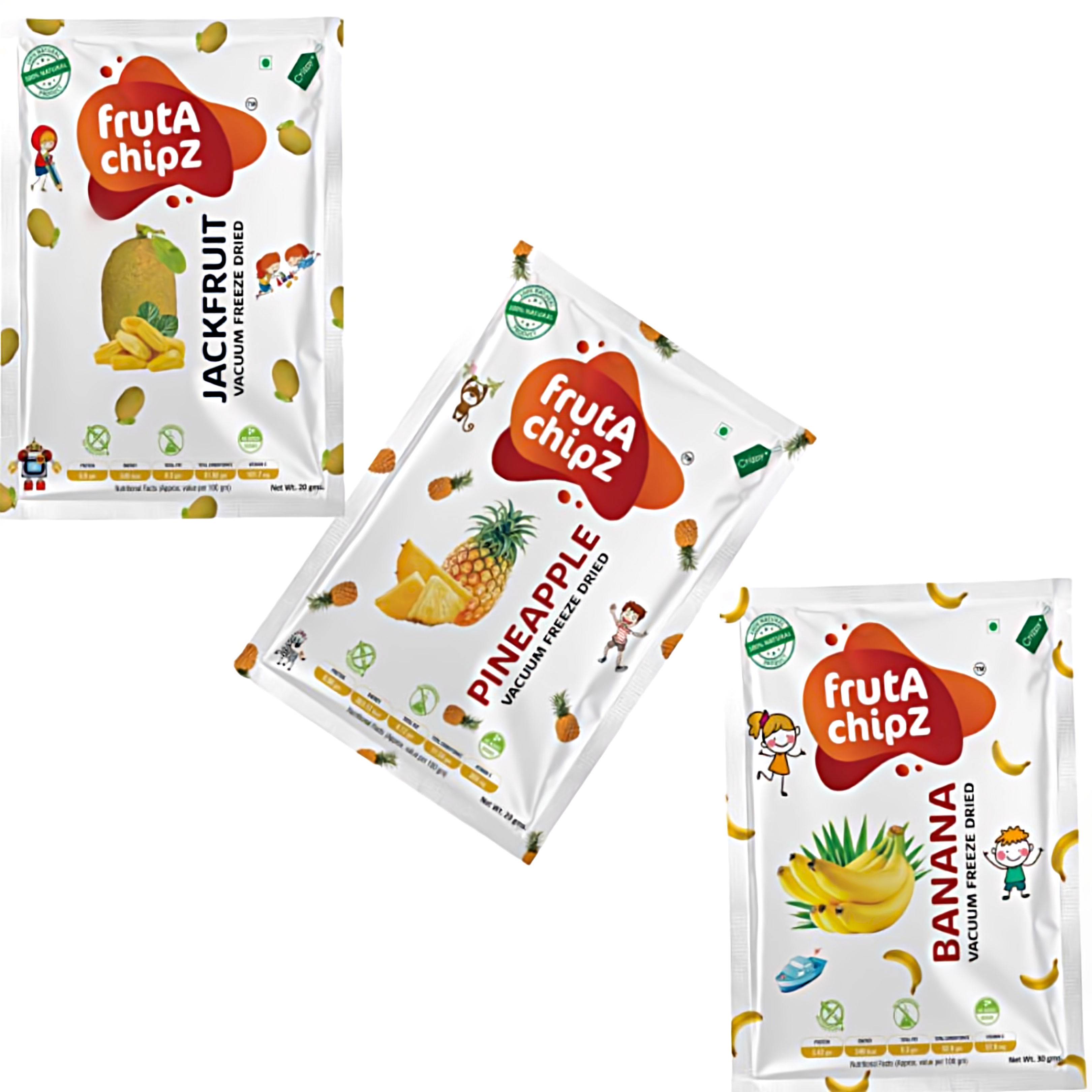 frutA chipZ Freeze Dried Pineapple 20 Gms/ JackFruit 20 Gms/ Banana 30 Gms | 100% Natural | Healthy Fruit Chips| Ready to EAT | Crunchy |