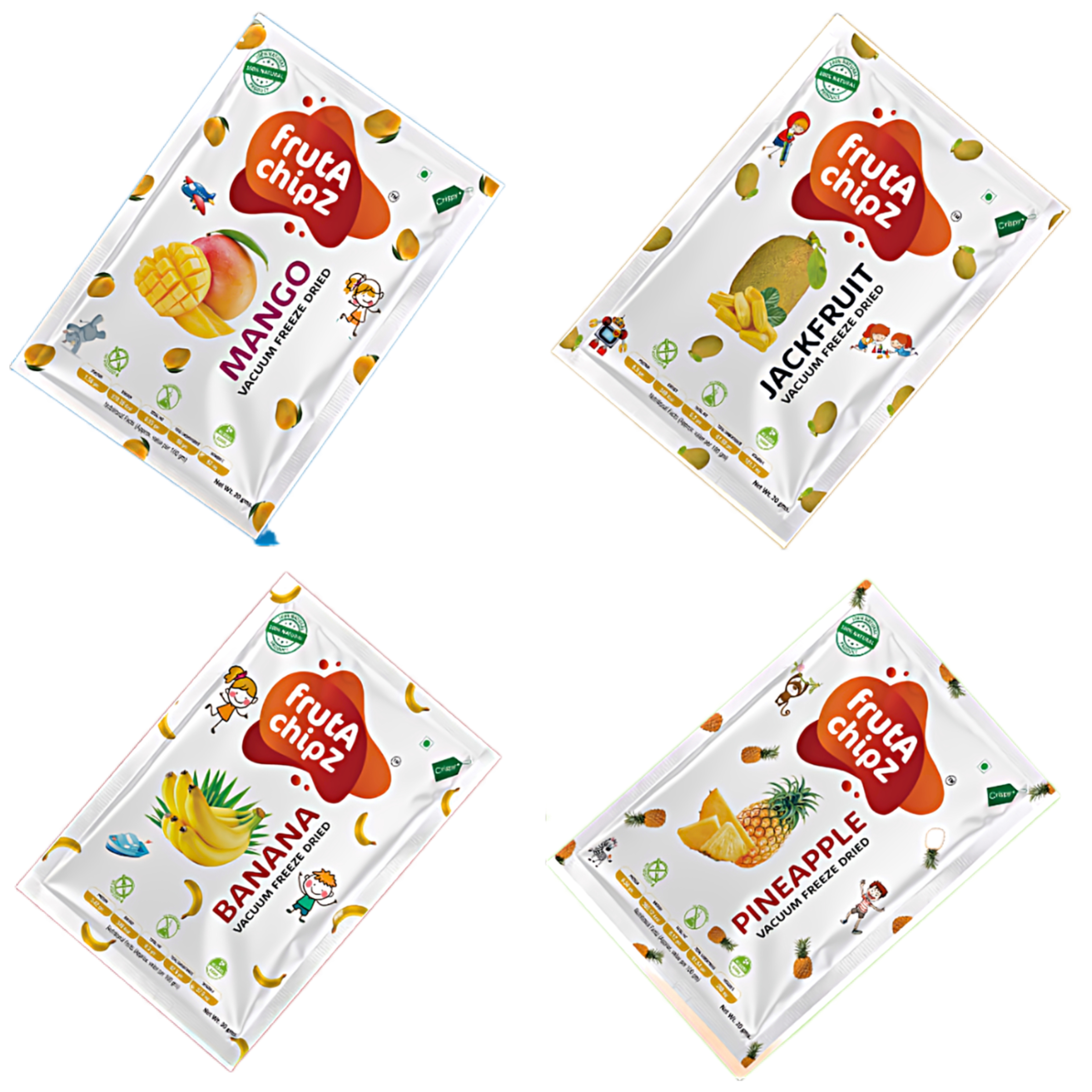 frutA chipZ Freeze Dried Pineapple 20 Gms/ Banana 30 Gms/ JackFruit 20 Gms/ Fruit Mango 20Gms | 100% Natural | Healthy Fruit Chips | Ready to Eat | Crunchy |