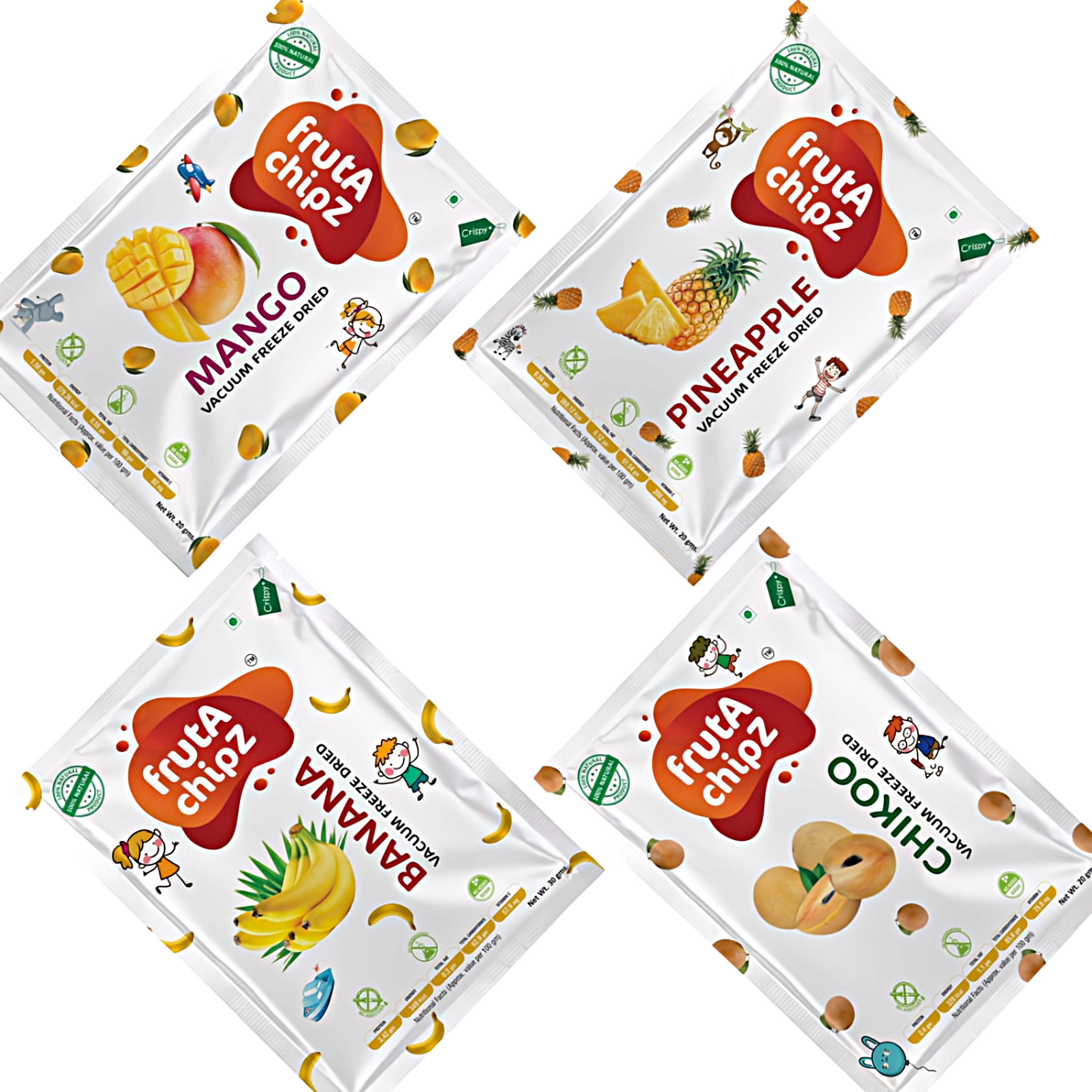 frutA chipZ Freeze Dried Chikoo 20 Gms Fruit Mango 20 Gms/ Banana 30 Gms/ Pineapple 20Gms| 100% Natural | Healthy Fruit Chips | Ready to Eat | Crunchy |