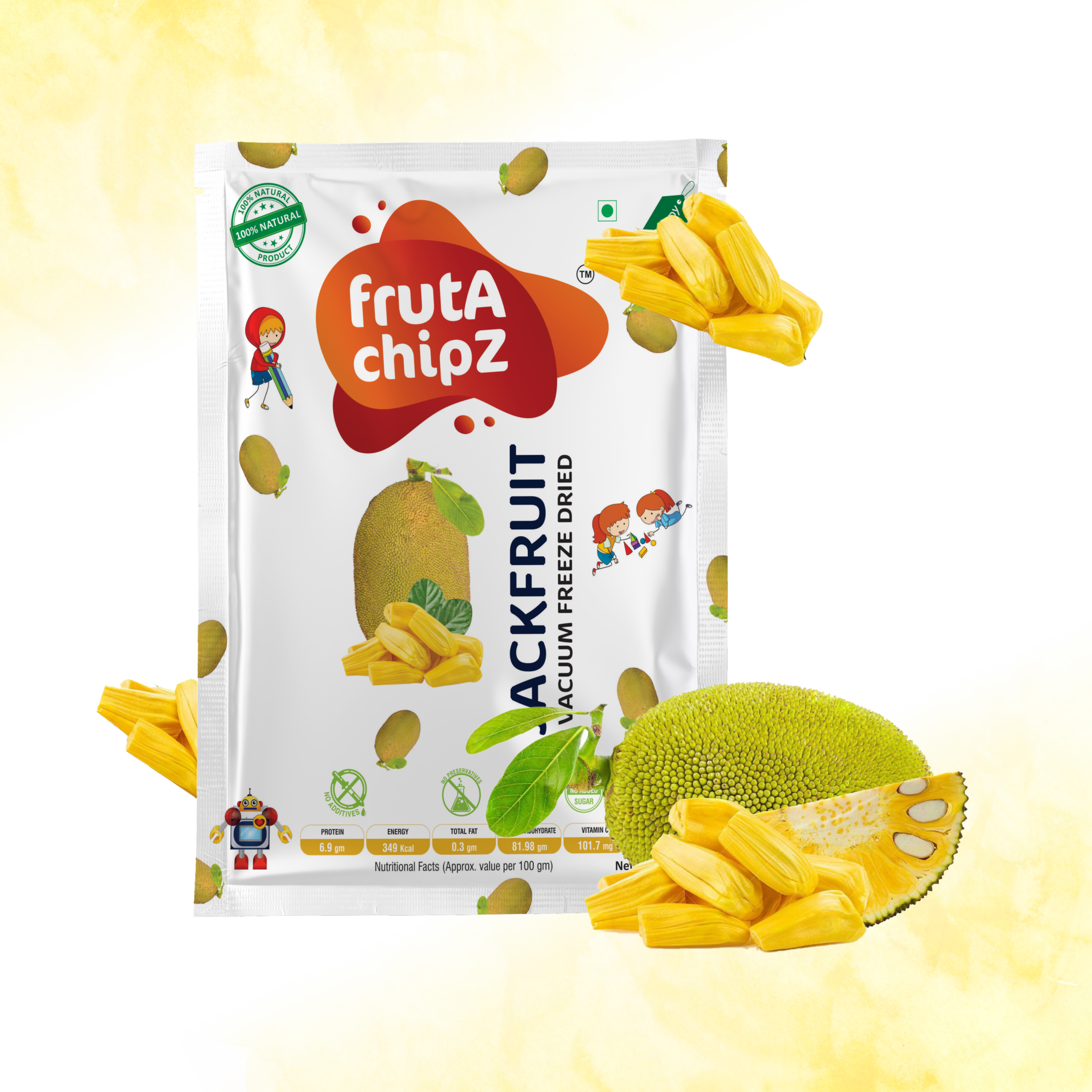frutA chipZ  Dried JackFruit for Kids and Adults | 100% Natural | Healthy JackFruit Chips | Vacuum Freeze-Dried Fruit Slices | 20 Gms | Ready to Eat | Crunchy