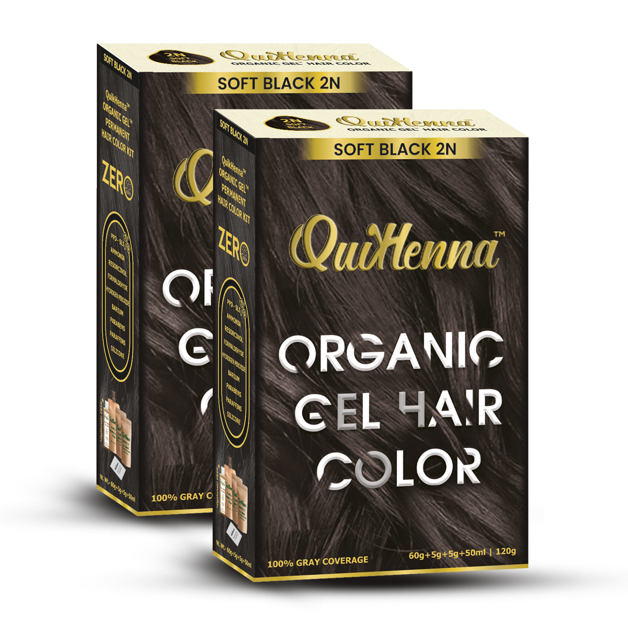 Damage Free Organic Gel Hair colour - 2N Soft Black  (Pack of 2)