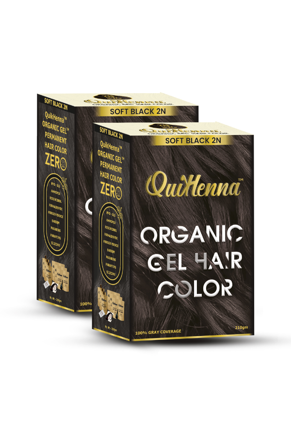 Organic Gel Hair Colour 2N Soft Black - PPD & Ammonia Free Permanent Natural Hair Color (Pack of 2)