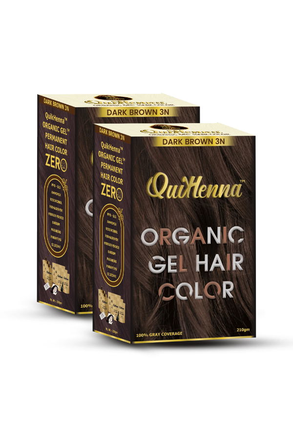 Organic Gel Hair Colour 3N Dark Brown - PPD & Ammonia Free Permanent Natural Hair Color (Pack of 2)