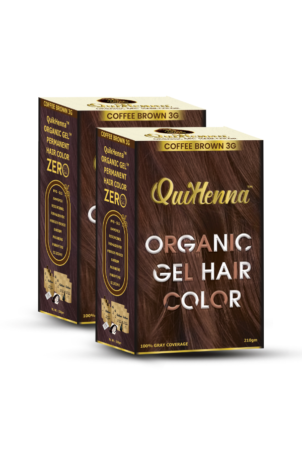 Organic Gel Hair Colour 3G Coffee Brown - PPD & Ammonia Free Permanent Natural Hair Color (Pack of 2)
