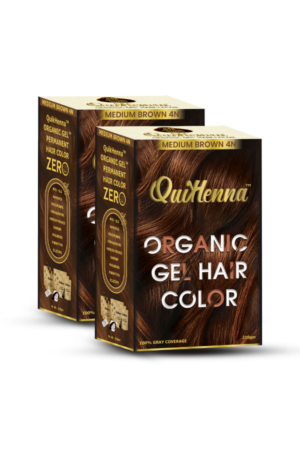 Organic Gel Hair Colour 4N Medium Brown - PPD & Ammonia Free Permanent Natural Hair Color (Pack of 2)