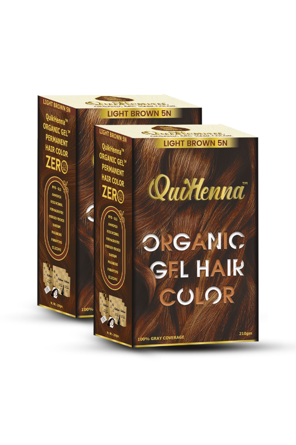 Organic Gel Hair Colour 5N Light Brown - PPD & Ammonia Free Permanent Natural Hair Color (Pack of 2)