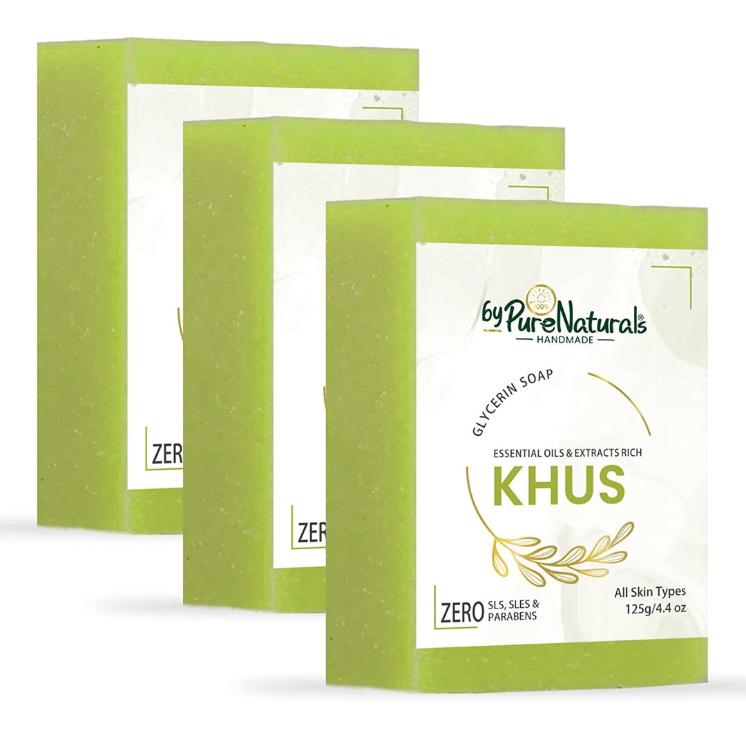 Organic, Mesmerizing, and Natural Glycerin Made Khus Soap For Men Women Pack of 3