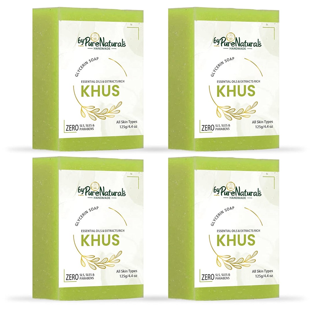 Organic, Mesmerizing, and Natural Glycerin Made Khus Soap For Men Women  Pack of 4