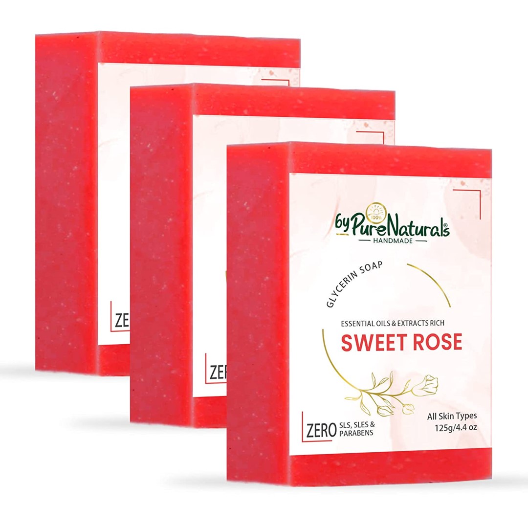 Organic, Mesmerizing, and Natural Glycerin Made Sweet Rose Soap For Men Women Pack of 3