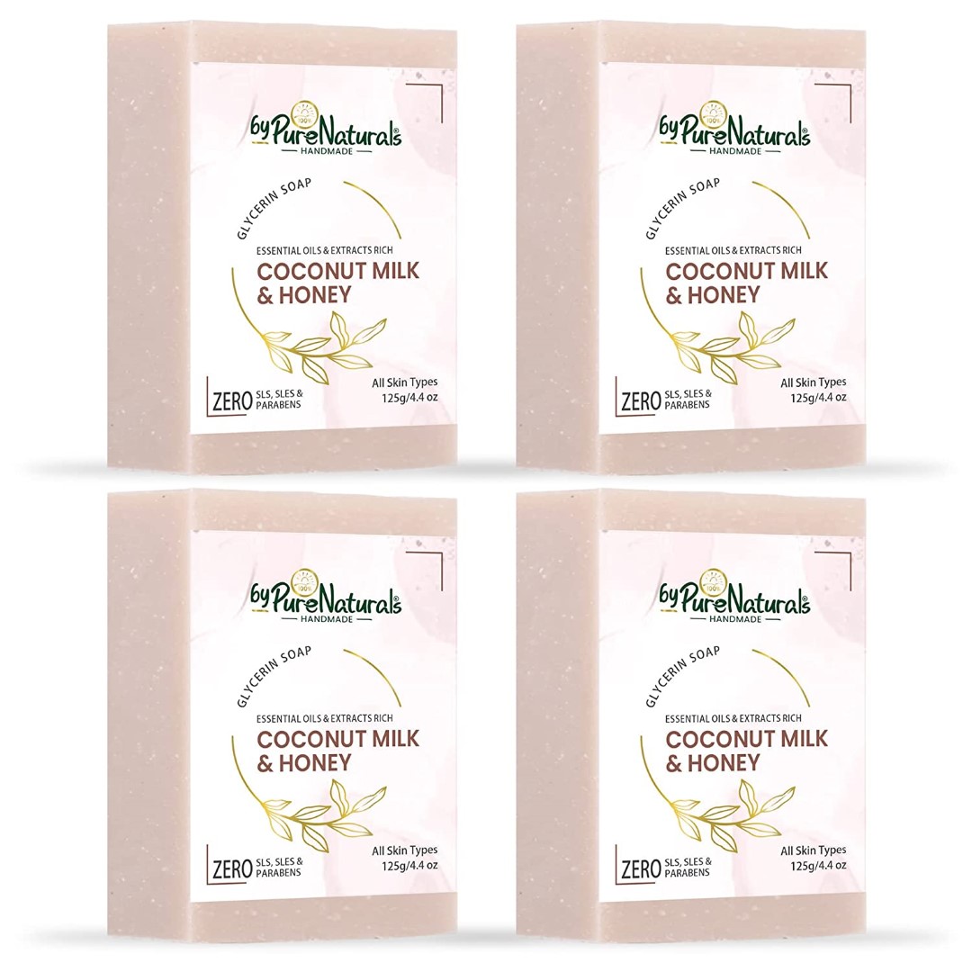 Organic, Mesmerizing, and Natural Glycerin Made Coconut Milk & Honey Soap For Men Women  Pack of 4