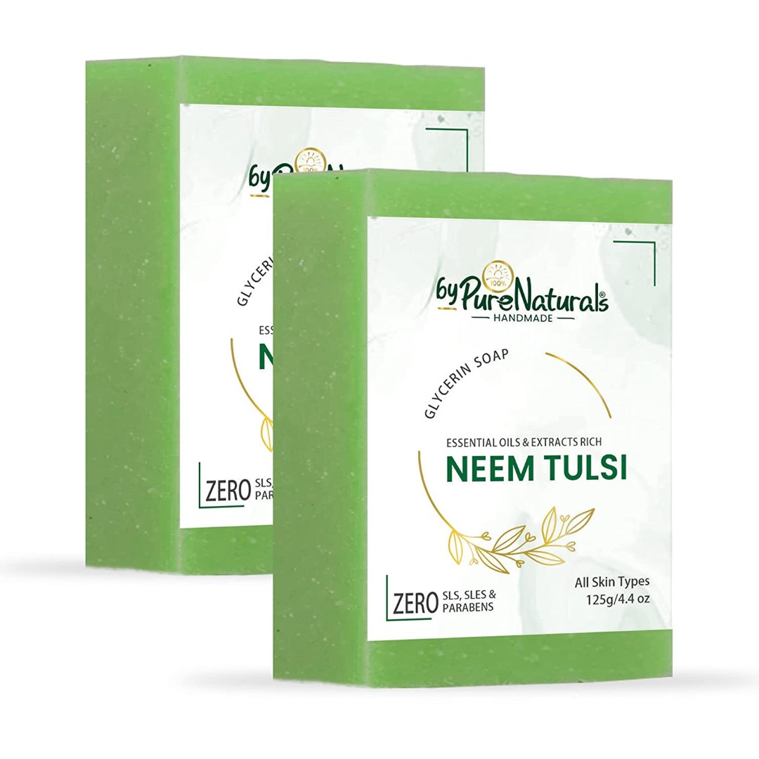 Organic, Mesmerizing, and Natural Glycerin Made Neem Tulsi Soap For Men Women  Pack of 2