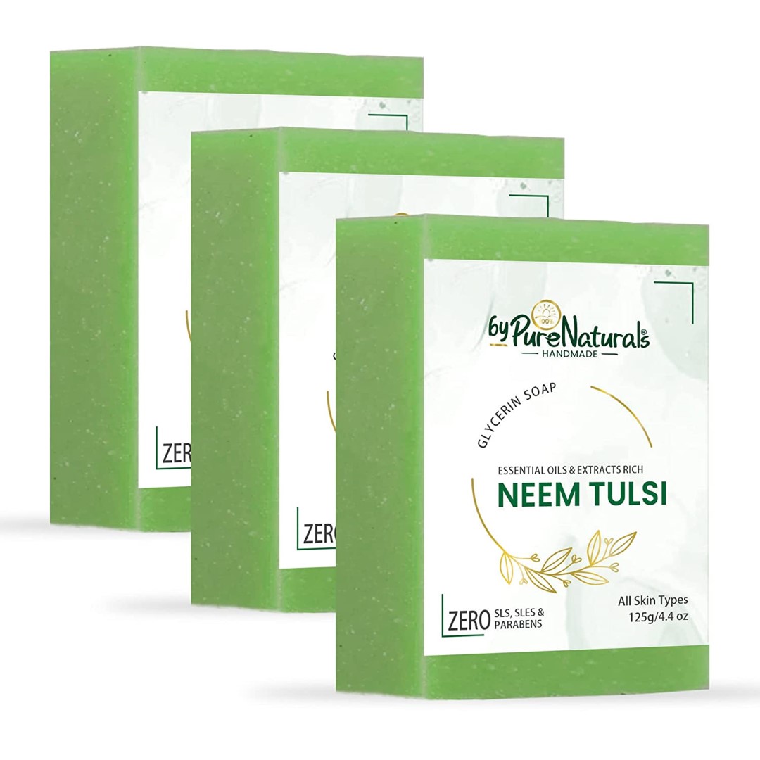 Organic, Mesmerizing, and Natural Glycerin Made Neem Tulsi Soap For Men Women  Pack of 3