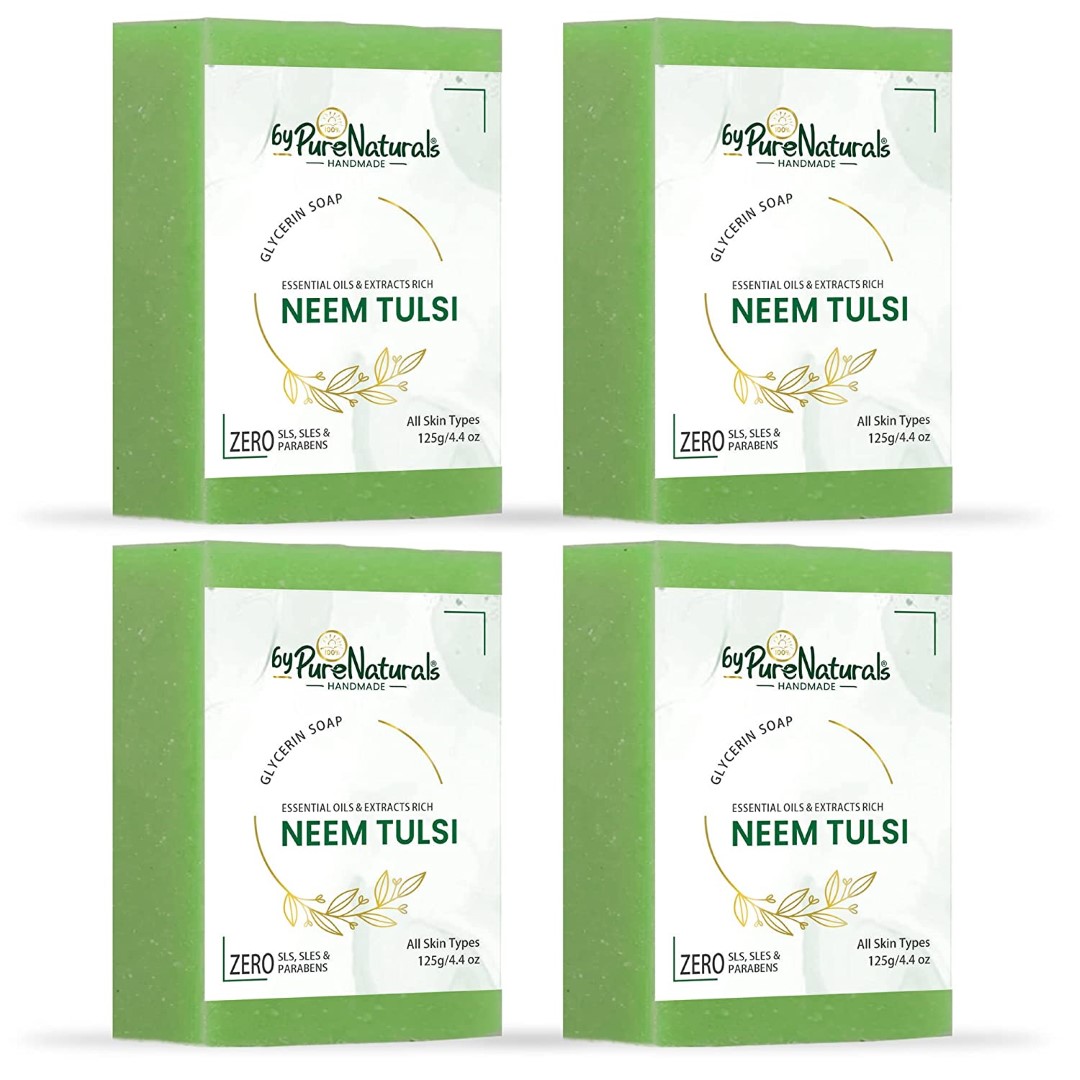 Organic, Mesmerizing, and Natural Glycerin Made Neem Tulsi Soap For Men Women Pack of 4