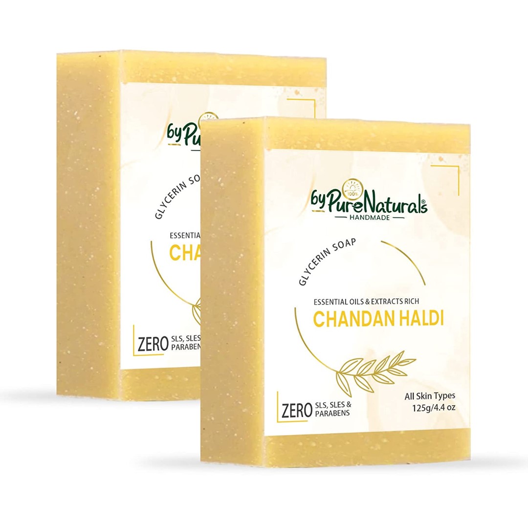 Organic, Mesmerizing, and Natural Glycerin Made Chandan Haldi Soap For Men Women Pack of 2