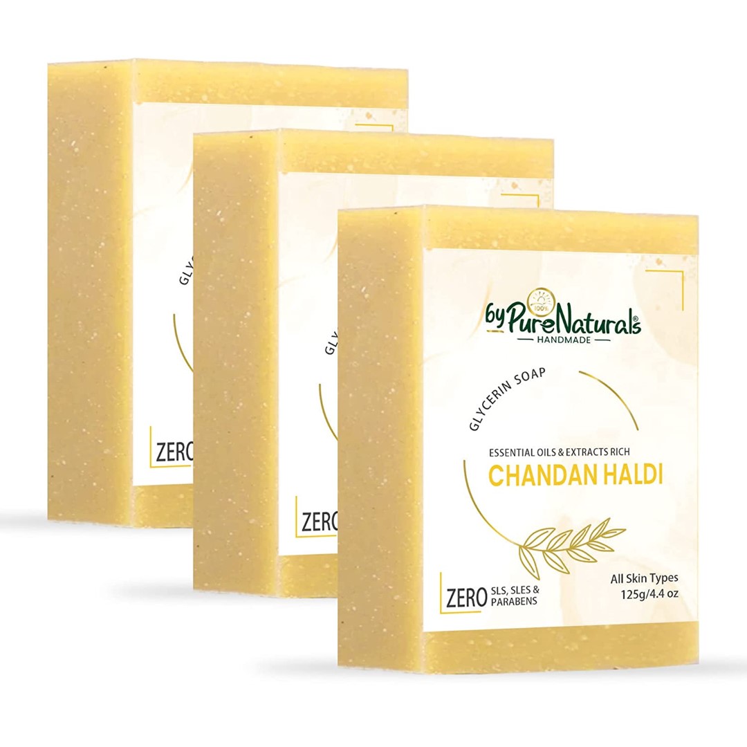 Organic, Mesmerizing, and Natural Glycerin Made Chandan Haldi Soap For Men Women Pack of 3