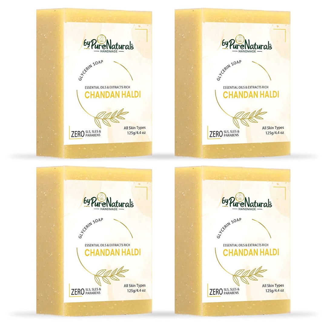 Organic, Mesmerizing, and Natural Glycerin Made Chandan Haldi Soap For Men Women Pack of 4
