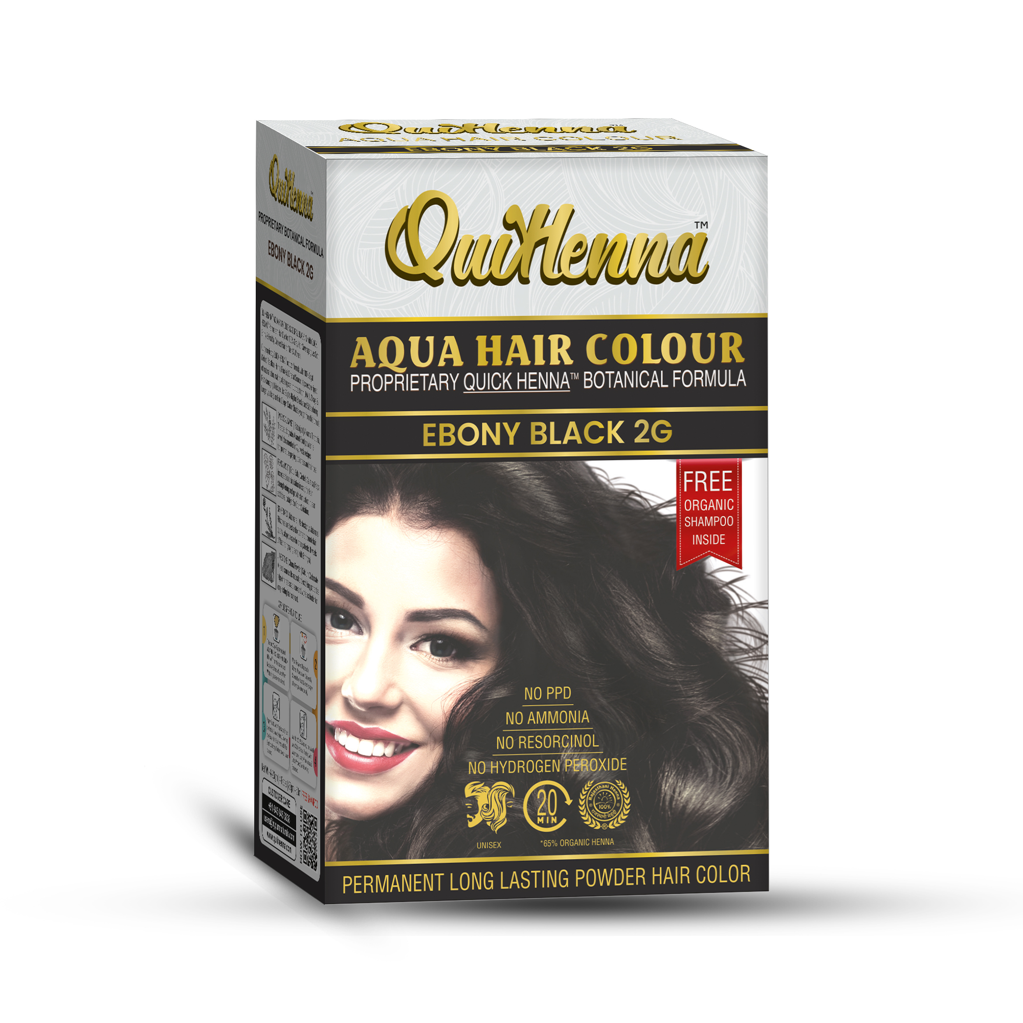 Organic Aqua Powder Hair colour- 2G Ebony Black