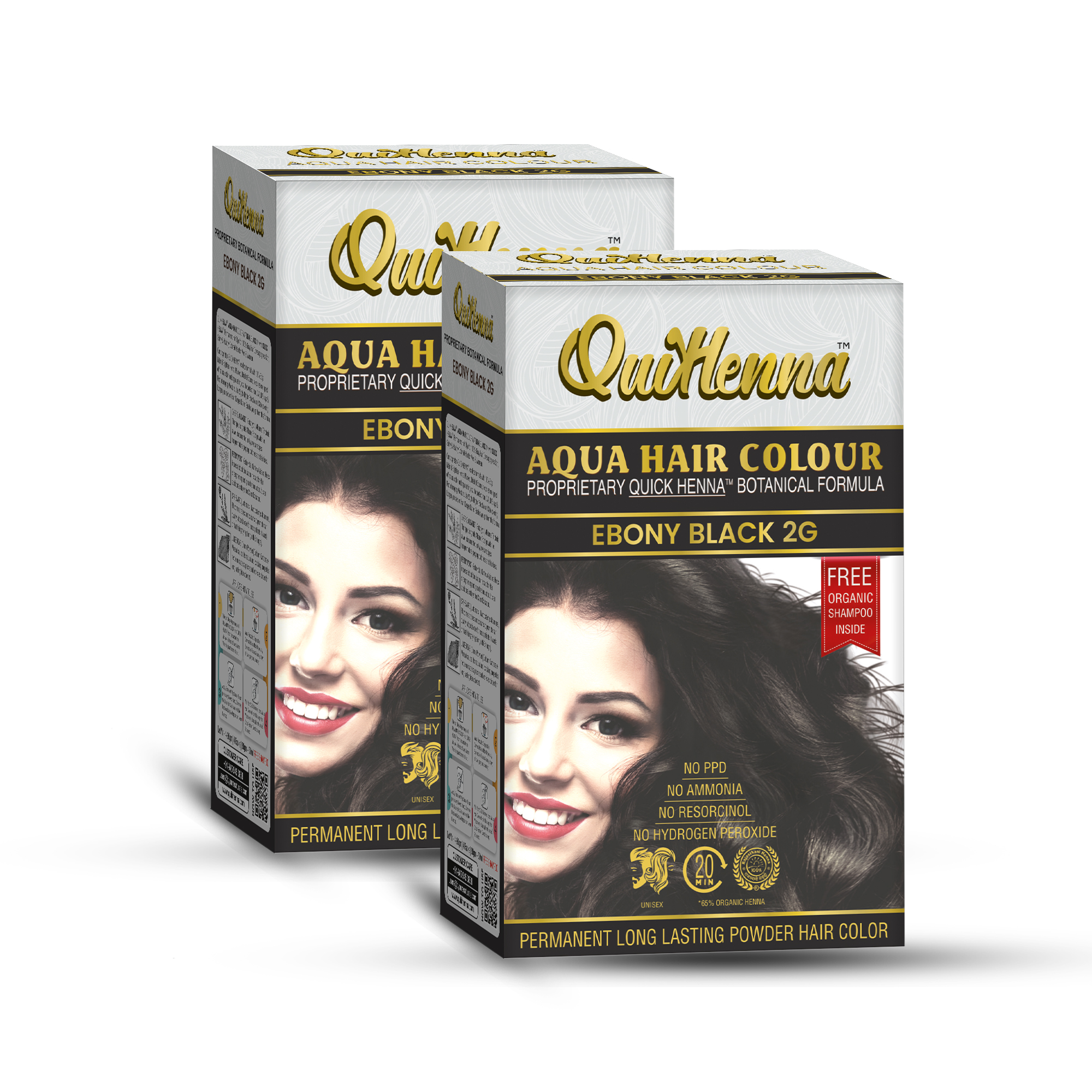 Organic Aqua Powder Hair colour- 2G Ebony Black  (Pack of 2)