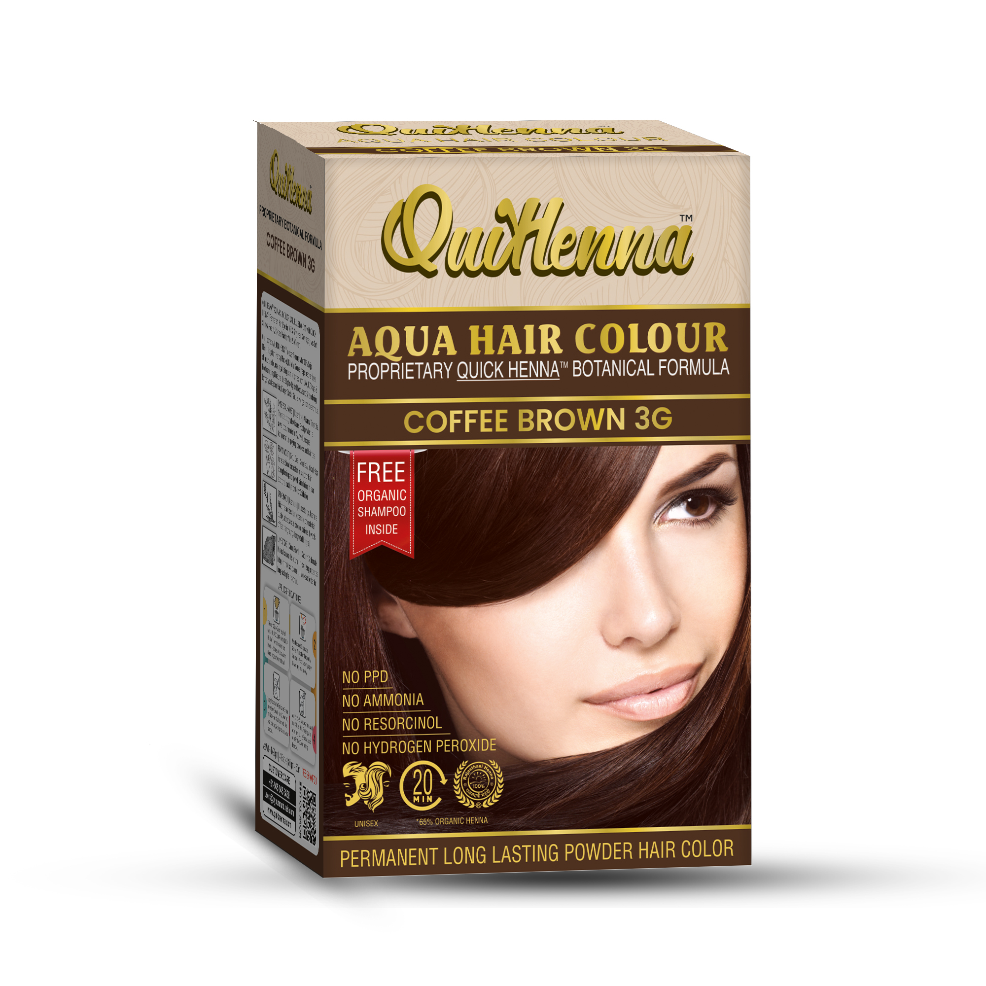 Organic Aqua Powder Hair colour- 3G Coffee Brown