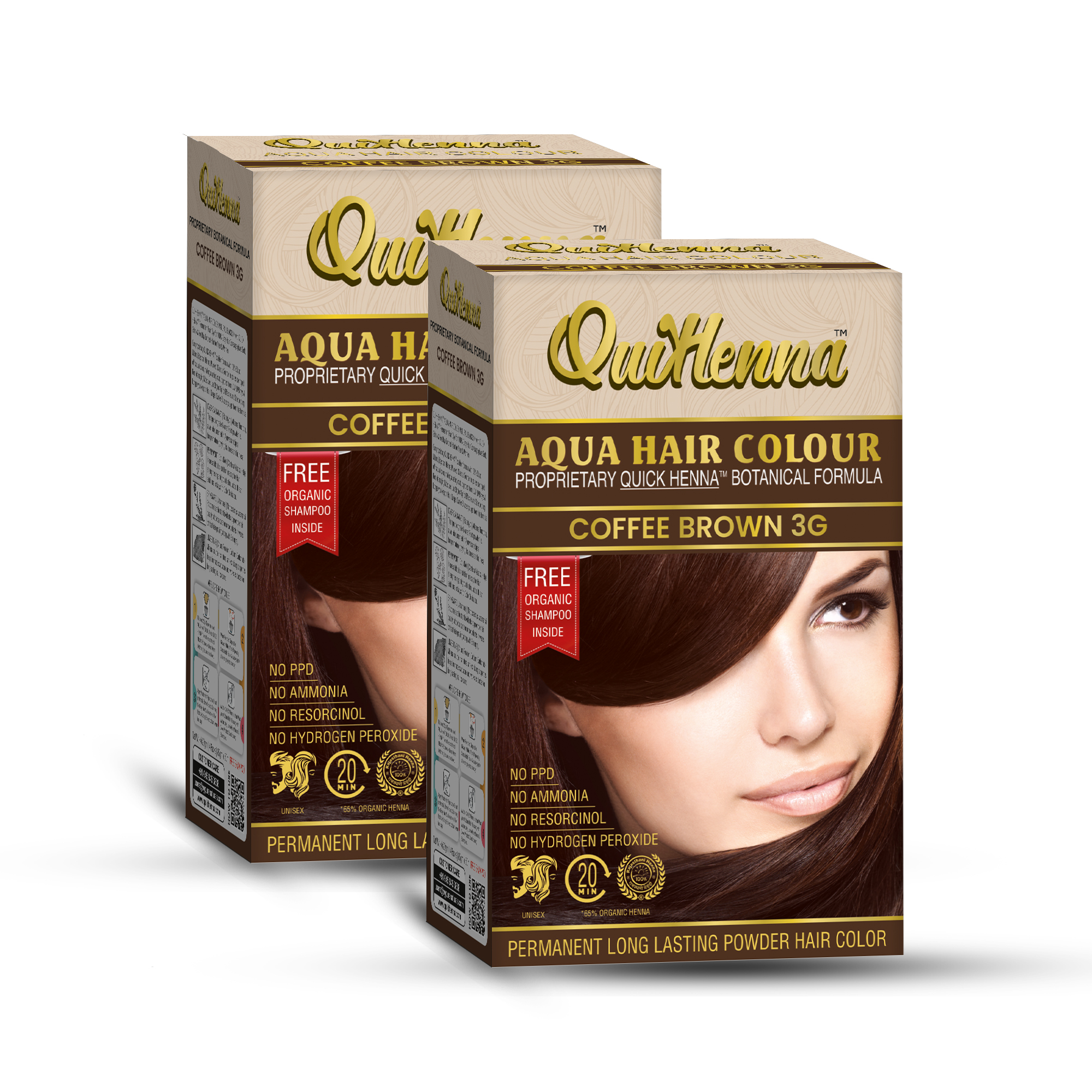 Organic Aqua Powder Hair colour- 3G Coffee Brown  (Pack of 2)