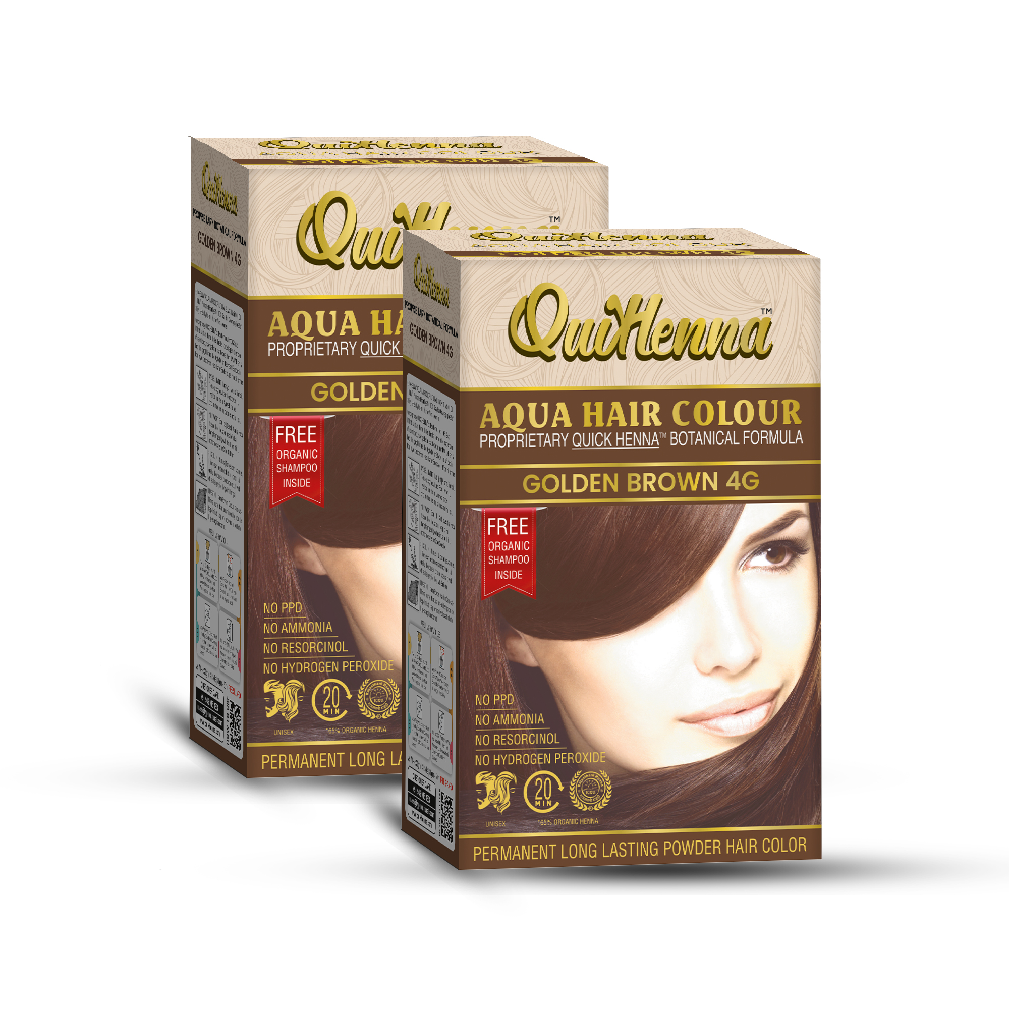 Organic Aqua Powder Hair colour- 4G Golden Brown  (Pack of 2)