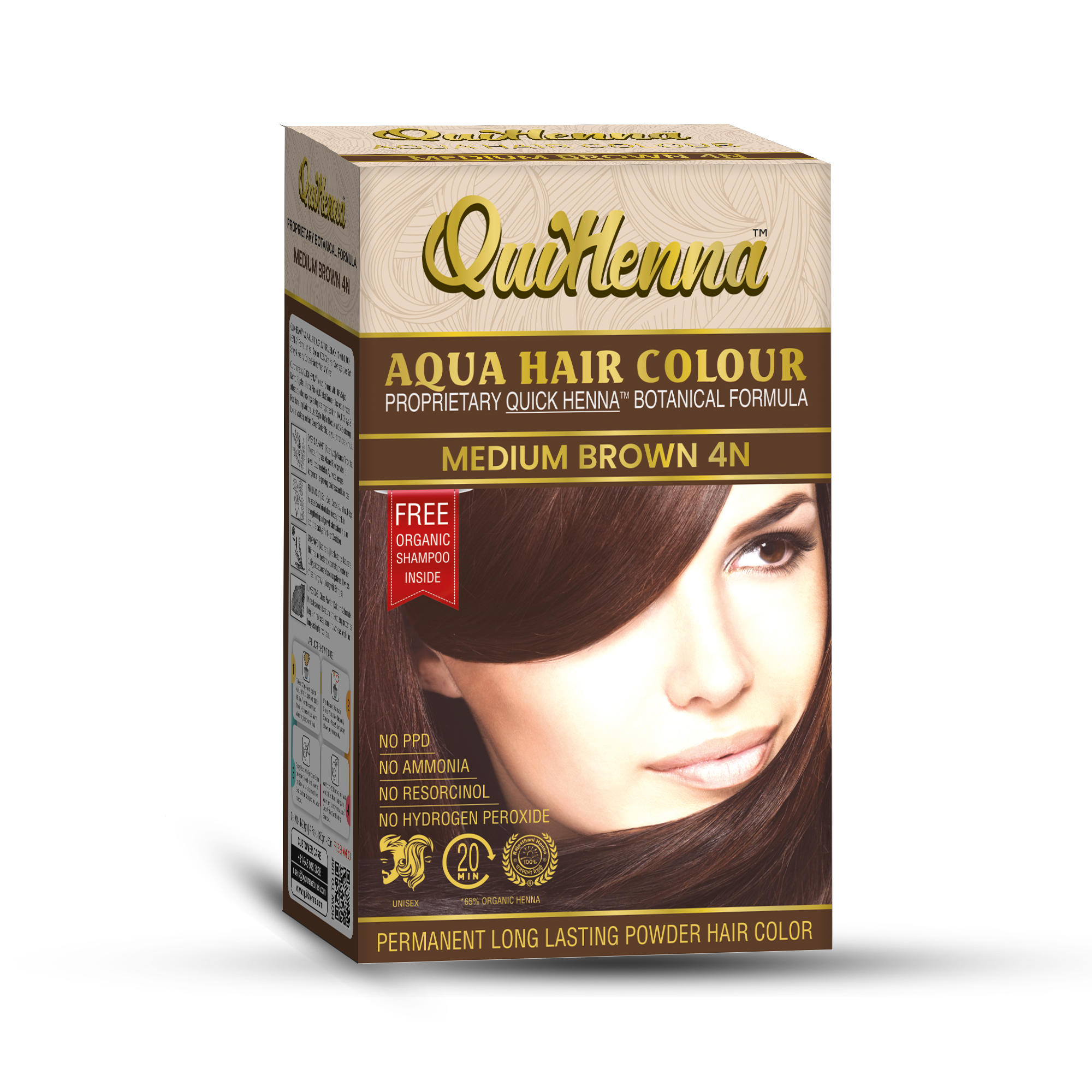 Organic Aqua Powder Hair colour- 4N Medium Brown
