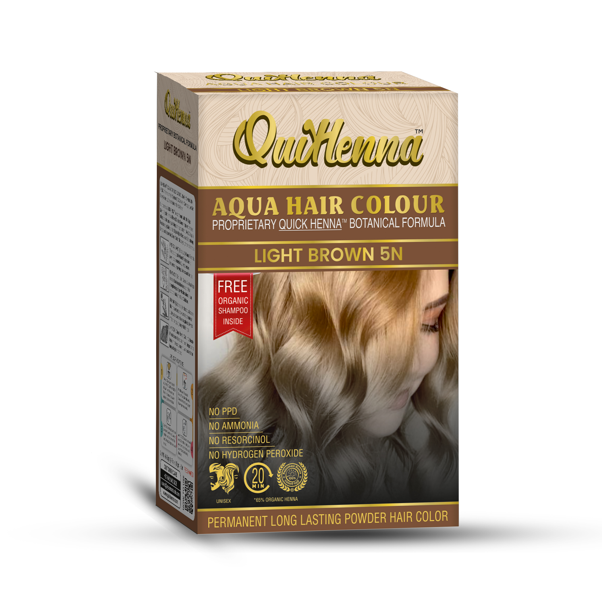 Organic Aqua Powder Hair colour- 5N Light Brown