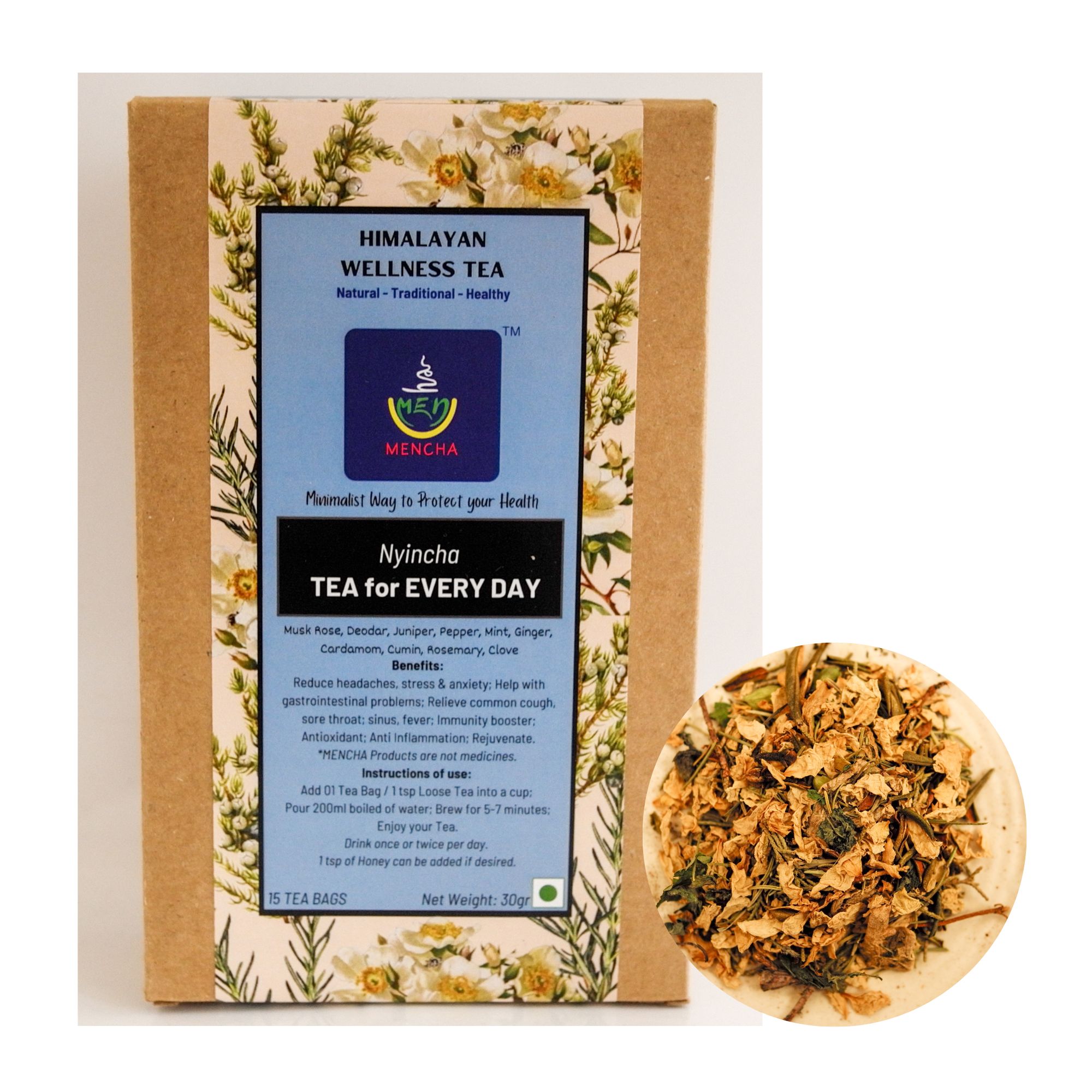 MENCHA - Immunity Tea - Handmade - Caffeine Free - Himalayan Herbs for Immunity Booster, Relaxation, Rejuvenate, Antioxidant - 15 Tea Bags