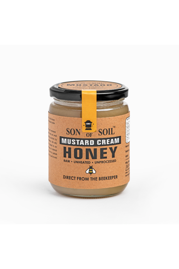 Mustard Cream Raw Honey | Pure Unpasteurized and Unprocessed Wild Honey Direct from the Beekeepers | Natural Mustard Honey | No Added Sugar -  (Glass Jar)