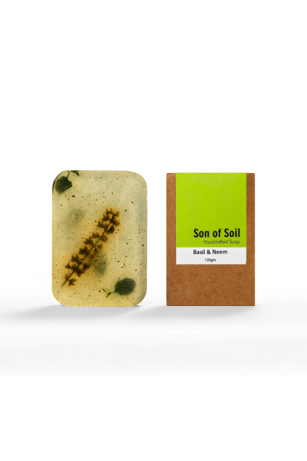 Handmade Soap with Neem and Basil for Glowing Skin and Anti Pimple and Acne| Natural Anti Bacterial Soap| No Colours| No Parabens 120gm each (Pack of 5)
