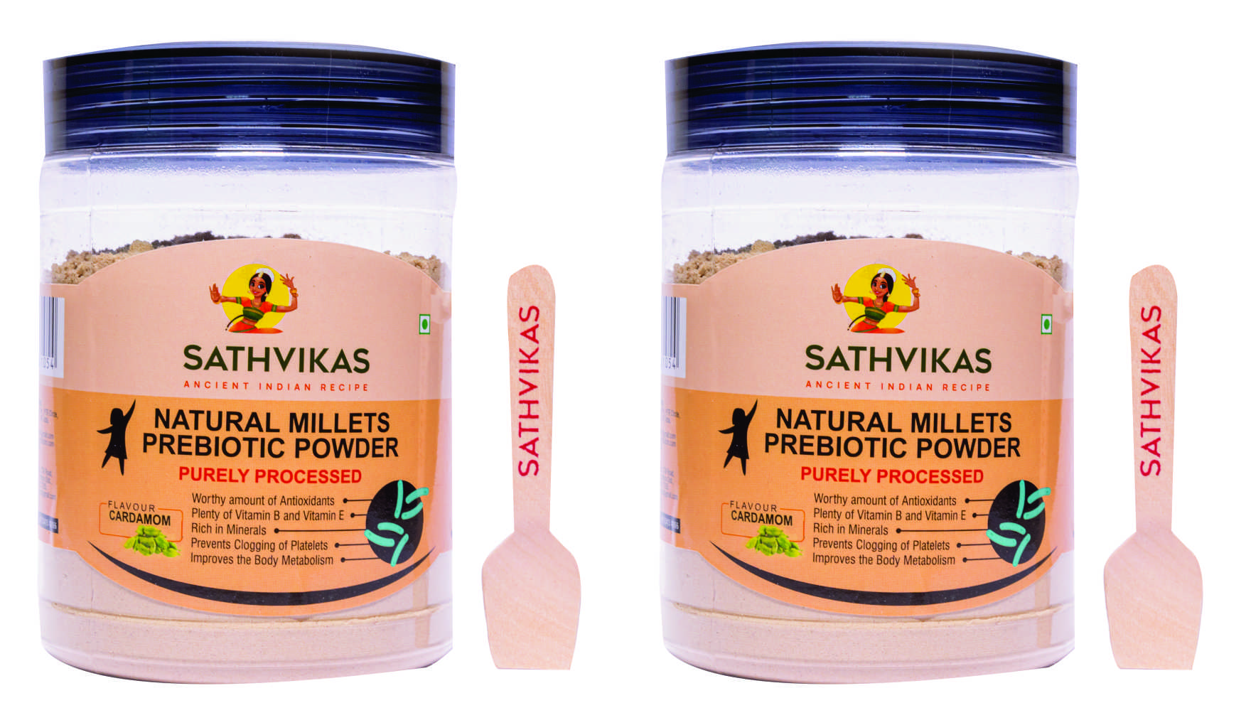 Sathvikas Natural Millets Prebiotic Powder (Cardamom Flavour) 500 Grams Pack Of 2.