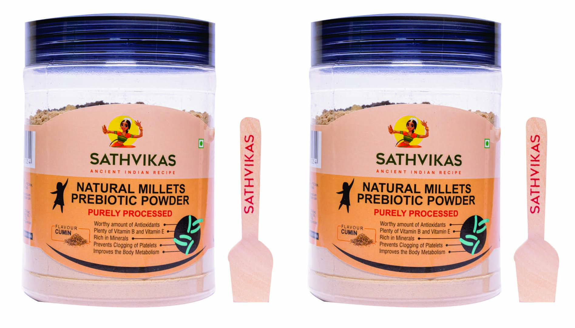 Sathvikas Natural Millets Prebiotic Powder (Cumin Flavour) 500 Grams Pack Of 2.