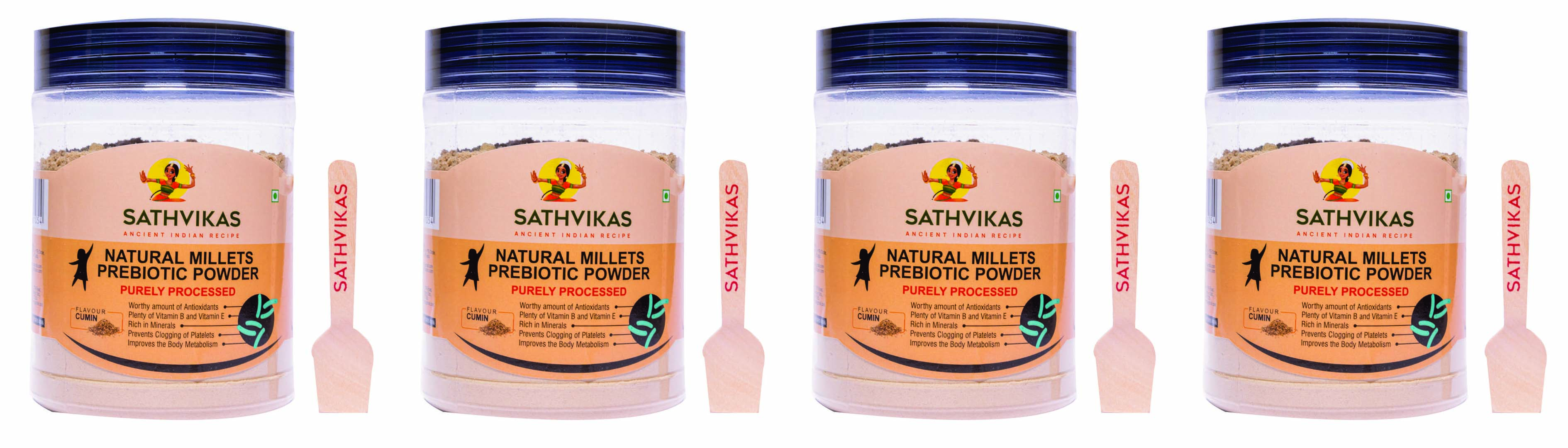 Sathvikas Natural Millets Prebiotic Powder (Cumin Flavour) 500 Grams Pack Of 4.