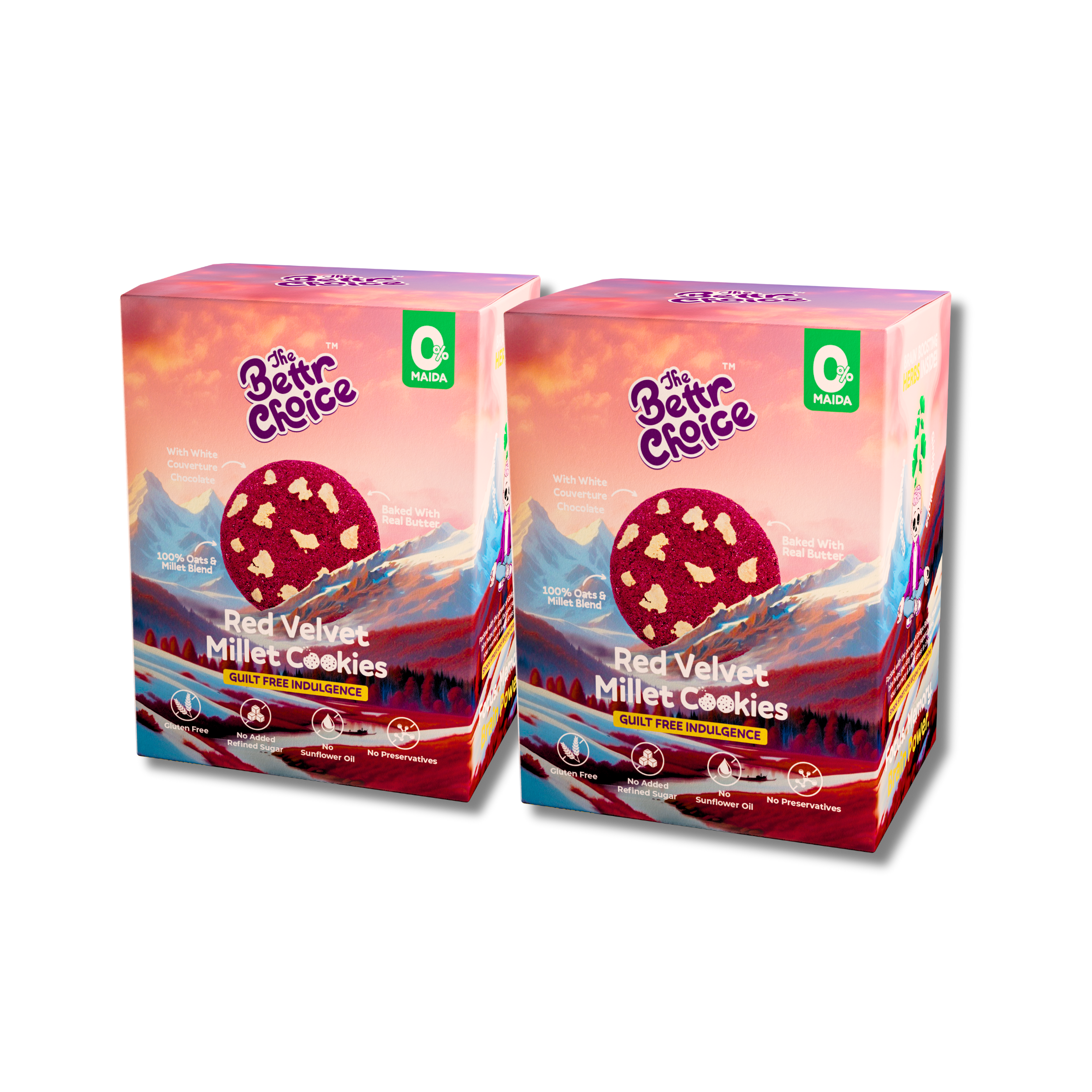 The Bettr Choice Red Velvet Millet Cookies: 100% Whole Grain Blend (Ragi & Oats), Natural Butter, Beetroot Powder, Organic Jaggery, Ginkgo Biloba, No Added Refined Sugar - Healthy Snack - 2 Pack